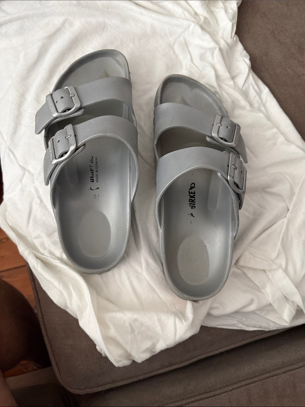 Birkenstock Arizona Women's Double-Buckle Sandals in Light Gray